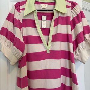 Brand New Anthropologie Maeve Pink and Cream Striped Women's Top